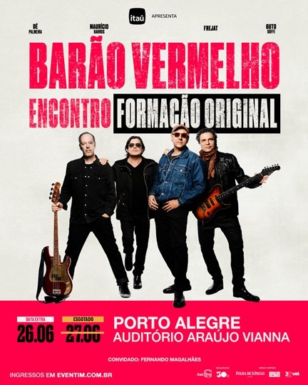 Reunião da formação original do Barão Vermelho esgota ingressos para show em Porto Alegre Fotografia promocional, mostrando a banda Barão Vermelho em sua formação original.