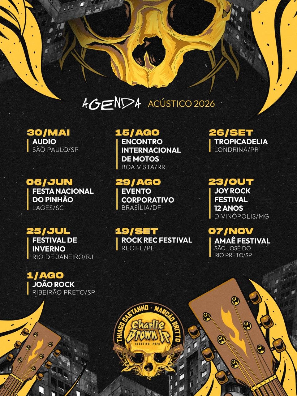 Membros fundadores celebram o legado da banda em formato intimista; confira as 10 primeiras datas confirmadas Charliebrownjr Acusticotour26 BzHqosveJCVzOXPr