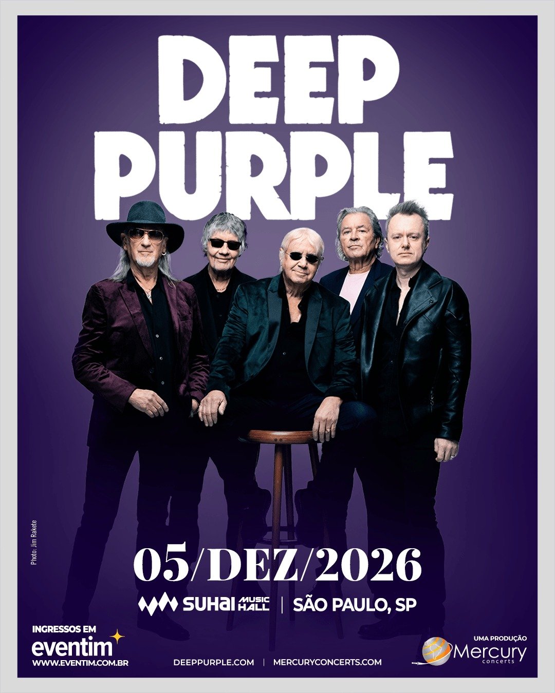 Deep Purple anuncia show único em São Paulo para dezembro Ian Gillan e Deep Purple trazem toda a energia do hard rock clássico para o Suhai Music Hall