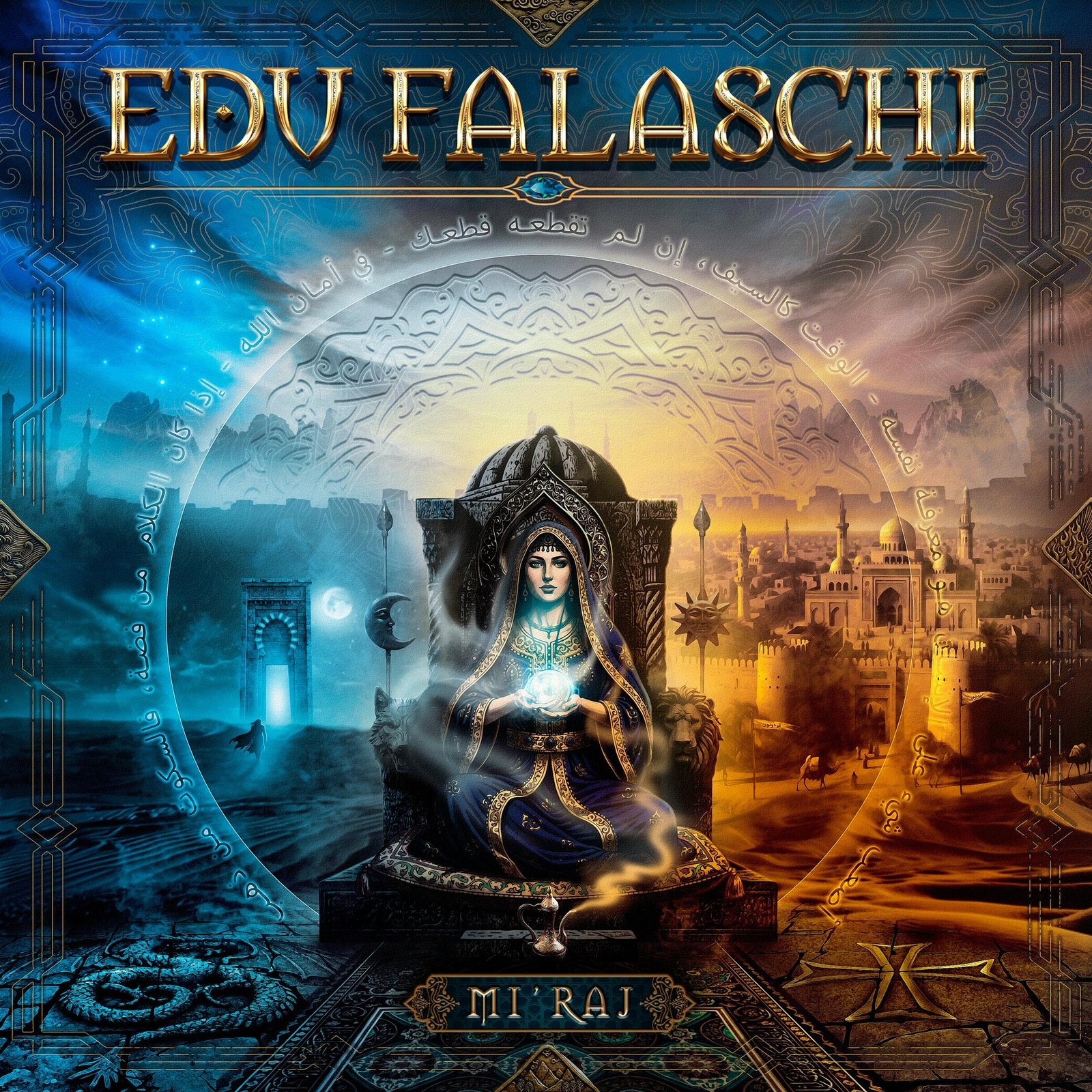 Edu Falaschi revela participações de Roy Khan e Veronica Bordacchini no álbum “MI’RAJ” A arte de capa exibe uma figura mística feminina, a Vidente, com vestes ricas em detalhes orientais