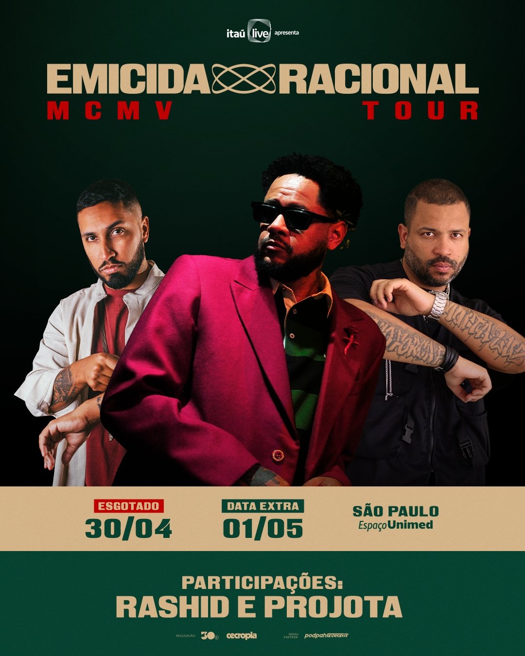 Emicida anuncia participação de Projota e Rashid nos shows de estreia em São Paulo Rap: Emicida anuncia participação de Projota e Rashid nos shows de estreia em São Paulo
