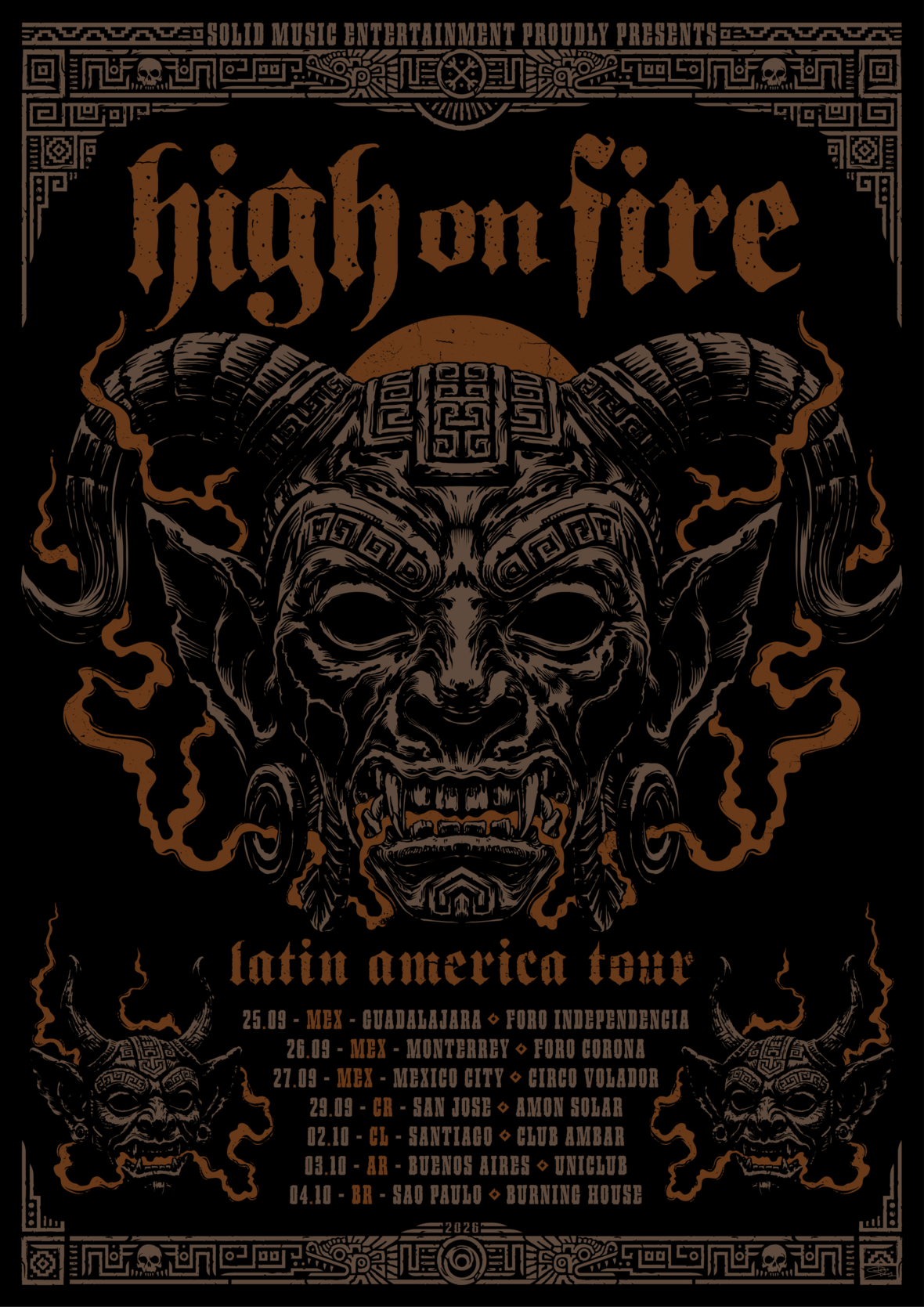 Poster com as datas da tour na América Latina da banda High On Fire.