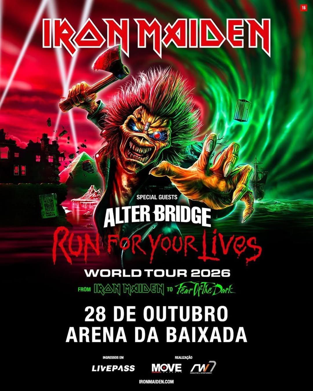 Iron Maiden expande rota no Brasil e confirma show histórico em Curitiba Arte promocional atualizada da turnê do Iron Maiden com destaque do mascote Eddie