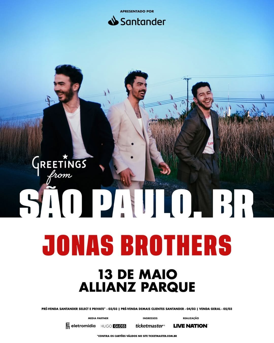 Jonas Brothers anunciam show da turnê "JONAS20: Greetings From Your Hometown" no Brasil Jonas Brothers anunciam show da turnê