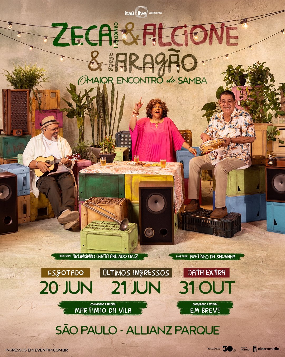 Sucesso absoluto faz Allianz Parque confirmar terceira data para “O Maior Encontro do Samba” Zeca Pagodinho, Alcione e Jorge Aragão anunciam show extra em São Paulo para o dia 31 de outubro