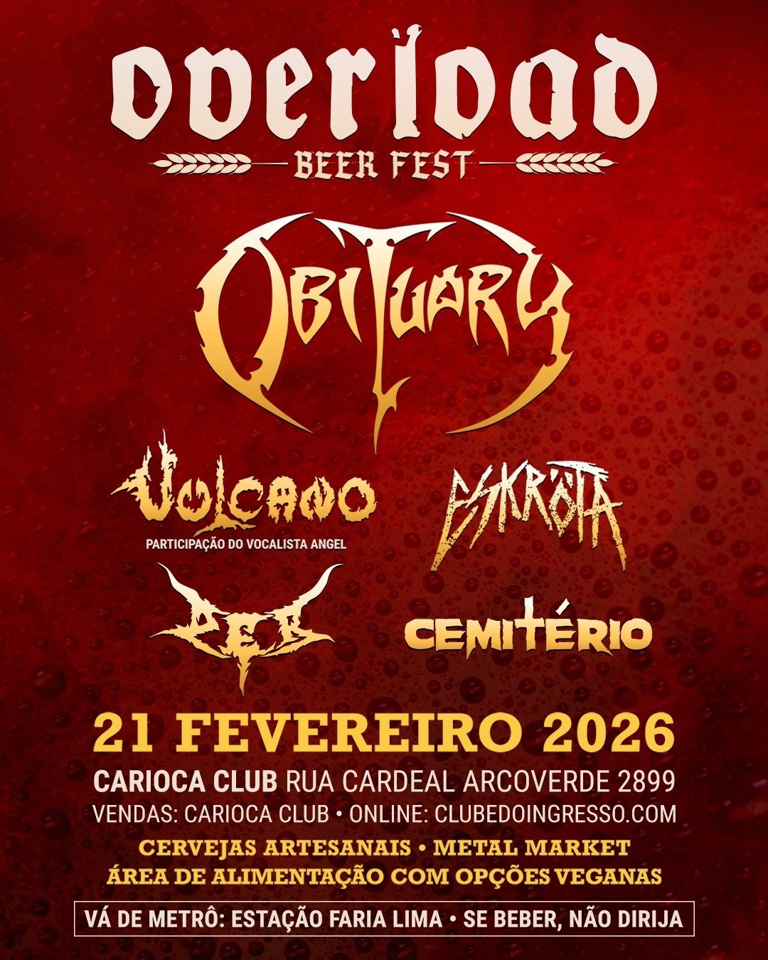 Overload Beer Fest retorna com Obituary celebrando 35 anos de "Cause of Death" Overload Beer Fest retorna com Obituary celebrando 35 anos de