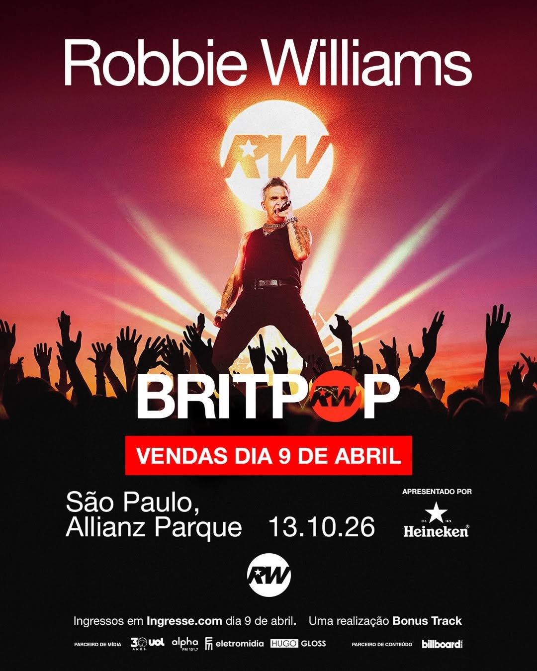 O Rei do Pop Britânico está de volta: Robbie Williams traz a turnê “BRITPOP” ao Allianz Parque O Rei do Pop Britânico está de volta: Robbie Williams traz a turnê “BRITPOP” ao Allianz Parque