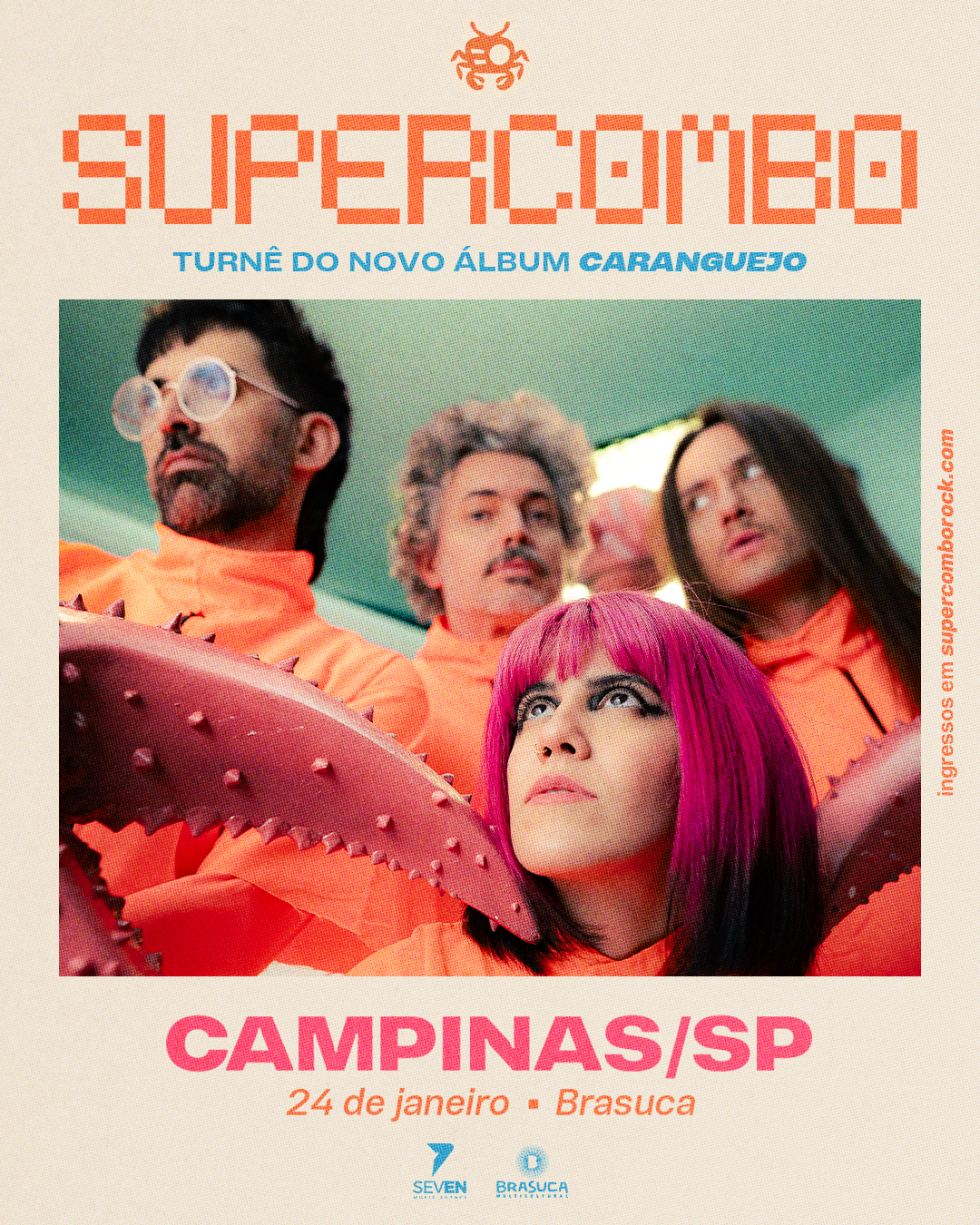 Supercombo leva turnê do álbum Caranguejo neste sábado (24) a Campinas, no Brasuca Supercombo Campinas Jan26 Tq8jmBtc2ehs0iyG