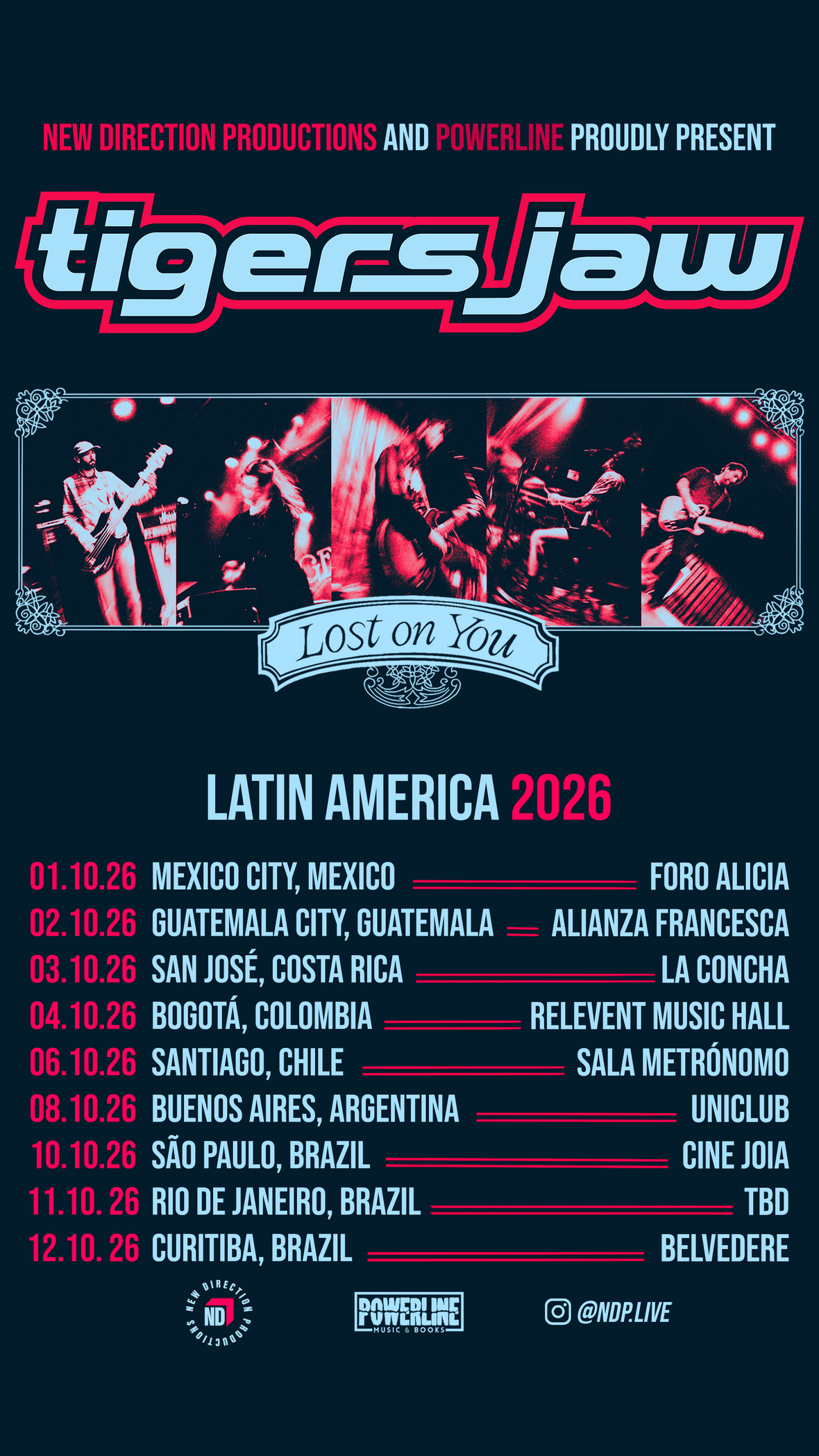Tigers Jaw volta ao Brasil com a maturidade sensível do novo álbum Lost On You Cartaz promocional da turnê na América Latina da banda ícone do emo, Tigers Jaw