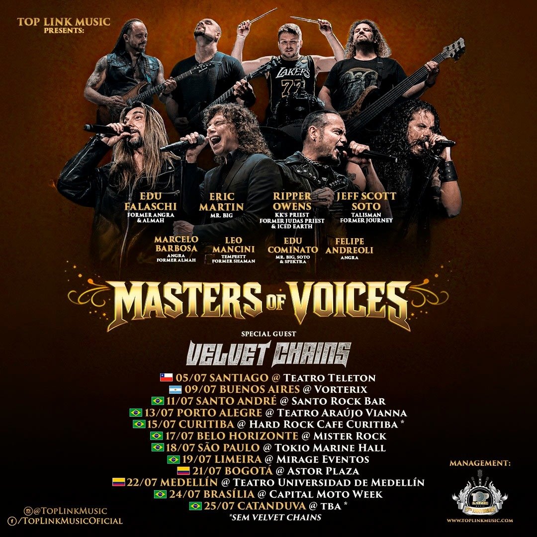 Foto de divulgação oficial do projeto Masters of Voices, abaixo as datas da turnê sul-americana.