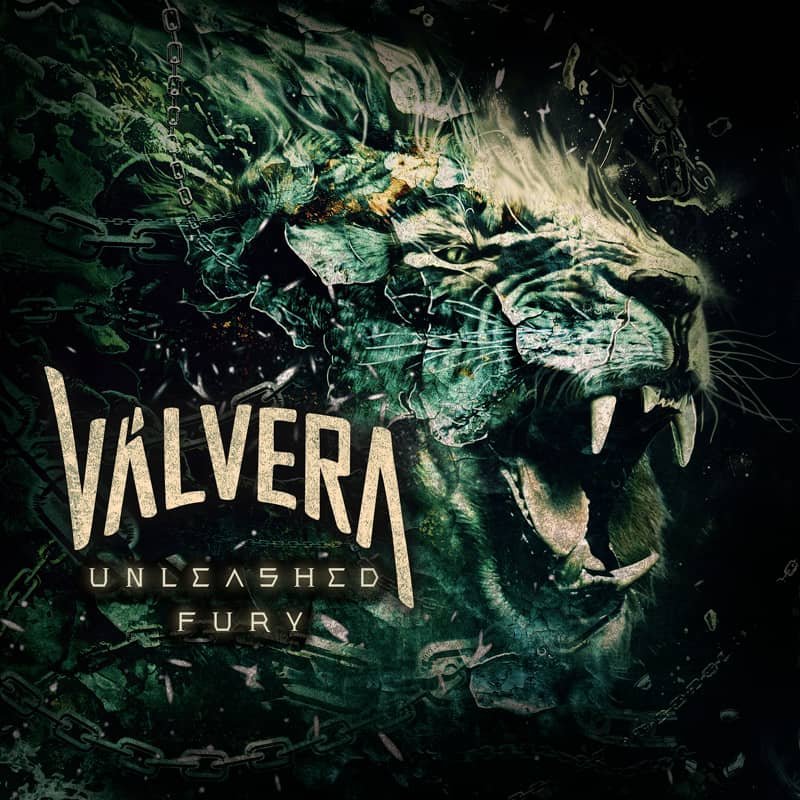 Arte da capa do disco Unleashed The Fury da banda Valvera em tom de verde com um animal em destaque